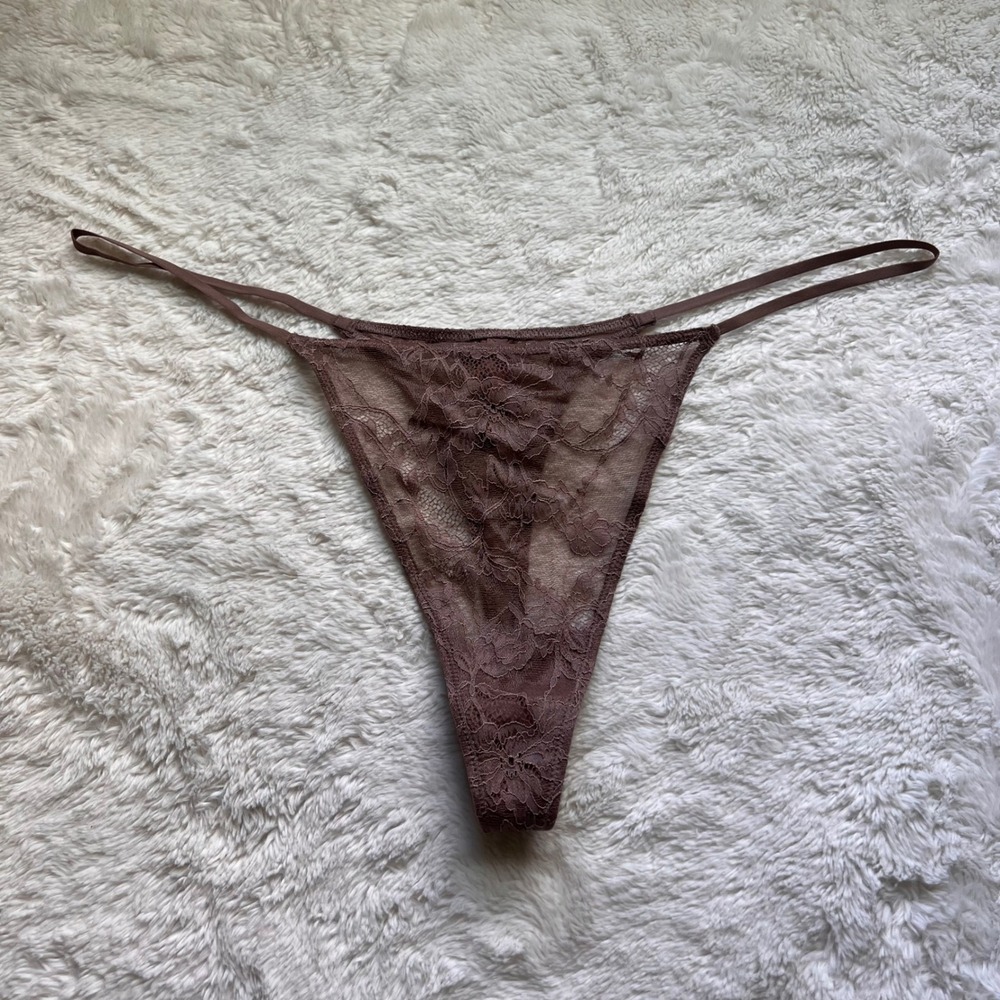 Skims Women's Floral Lace String Thong Mauve Brown Plus Size 3X RN 158973 NWOT